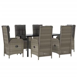 vidaxl 7-delige Tuinset met kussens poly rattan zwart en grijs
