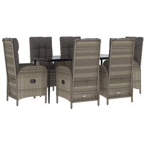 vidaXL 7-delige Tuinset met kussens poly rattan zwart en grijs