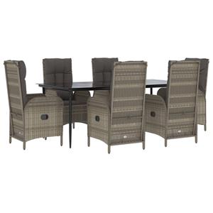 vidaXL 7-delige Tuinset met kussens poly rattan zwart en grijs