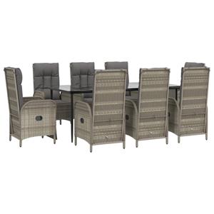 vidaXL 9-delige Tuinset met kussens poly rattan zwart en grijs