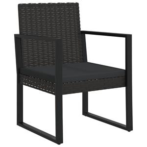 vidaXL 3-delige Loungeset met kussens poly rattan zwart