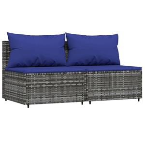 vidaXL 3-delige Loungeset met kussens poly rattan grijs