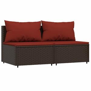 vidaXL Gartenbank 3-tlg Garten-Lounge-Set mit Kissen Braun Poly Rattan