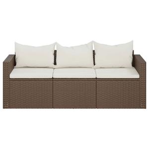 vidaXL Tuinbank 3-zits met kussens poly rattan bruin
