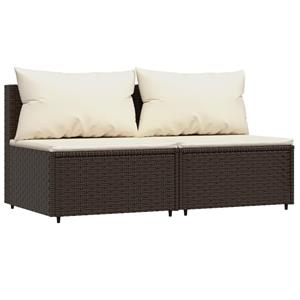 vidaXL 3-delige Loungeset met kussens poly rattan bruin