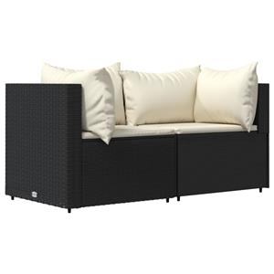 vidaXL 3-delige Loungeset met kussens poly rattan zwart