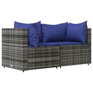 vidaXL 3-delige Loungeset met kussens poly rattan grijs