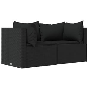 vidaXL 3-delige Loungeset met kussens poly rattan zwart