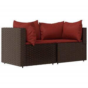 vidaXL 3-delige Loungeset met kussens poly rattan bruin