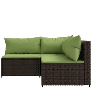 vidaXL 3-delige Loungeset met kussens poly rattan bruin