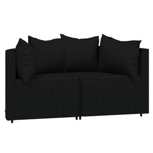 vidaXL 3-delige Loungeset met kussens poly rattan zwart