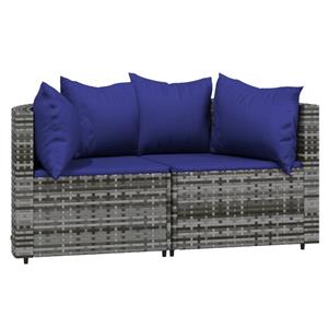 vidaXL 3-delige Loungeset met kussens poly rattan grijs