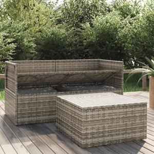 vidaXL 3-delige Loungeset met kussens poly rattan grijs