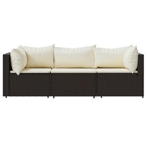 vidaXL 3-delige Loungeset met kussens poly rattan bruin