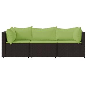 vidaXL 3-delige Loungeset met kussens poly rattan bruin