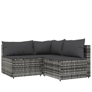 vidaXL 4-delige Loungeset met kussens poly rattan grijs