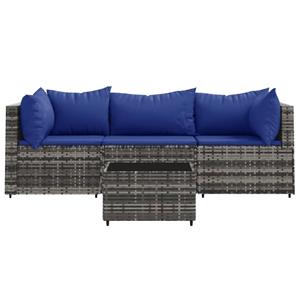 vidaXL 4-delige Loungeset met kussens poly rattan grijs