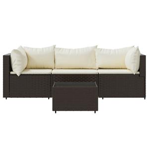 vidaXL 4-delige Loungeset met kussens poly rattan bruin