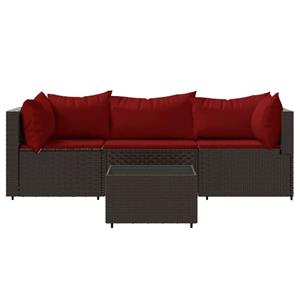 vidaXL 4-delige Loungeset met kussens poly rattan bruin