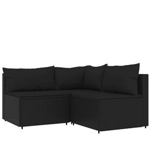 vidaXL 4-delige Loungeset met kussens poly rattan zwart