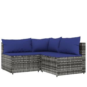 vidaXL 4-delige Loungeset met kussens poly rattan grijs