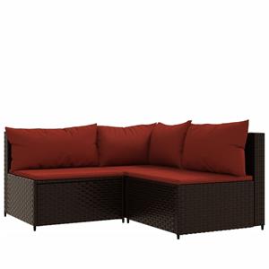 vidaXL 4-delige Loungeset met kussens poly rattan bruin