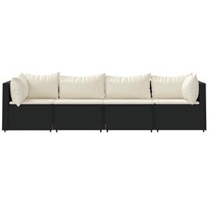 vidaXL 4-delige Loungeset met kussens poly rattan zwart