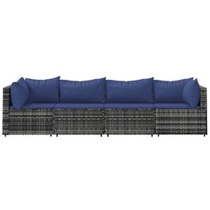 vidaXL 4-delige Loungeset met kussens poly rattan grijs