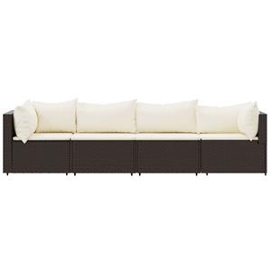 vidaXL 4-delige Loungeset met kussens poly rattan bruin