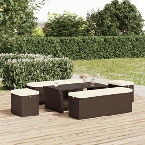 vidaXL Hocker met kussen 110x30x40 cm poly rattan bruin