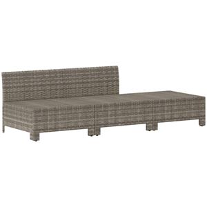 vidaXL 3-delige Loungeset met kussens poly rattan grijs