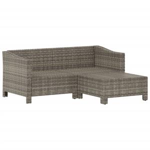 vidaXL 3-delige Loungeset met kussens poly rattan grijs