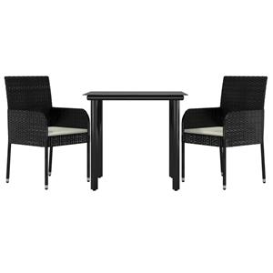 vidaxl 3-delige Tuinset met kussens poly rattan zwart