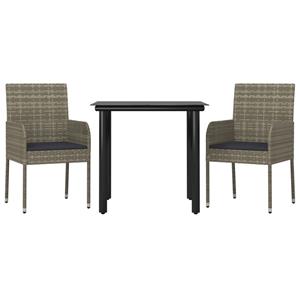 Vidaxl 3-tlg. Garten-lounge-set Mit Kissen Schwarz Grau Poly Rattan