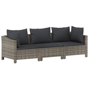 vidaXL 3-delige Loungeset met kussens poly rattan grijs