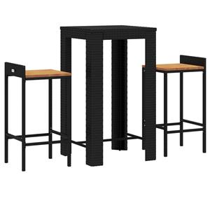 Vidaxl 3-tlg. Gartenbar-set Schwarz Poly Rattan & Massivholz Akazie