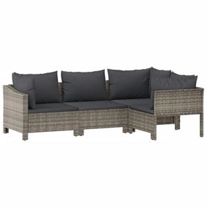 vidaXL 4-delige Loungeset met kussens poly rattan grijs