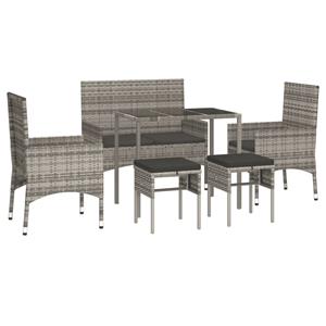 vidaXL 6-delige Loungeset met kussens poly rattan grijs