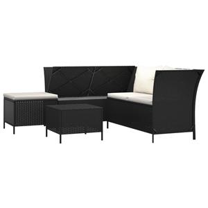 vidaXL 4-delige Loungeset met kussens poly rattan zwart