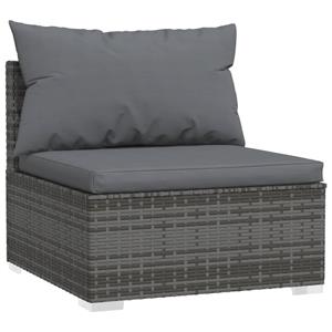 vidaXL Driezitsbank met kussens poly rattan grijs