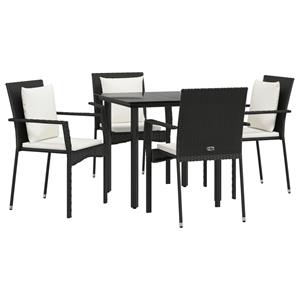 vidaxl 5-delige Tuinset met kussens poly rattan zwart