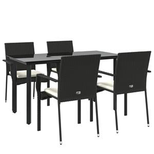 vidaxl 5-delige Tuinset met kussens poly rattan zwart