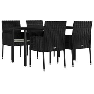 vidaxl 5-delige Tuinset met kussens poly rattan zwart