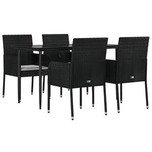 vidaXL 5-delige Tuinset met kussens poly rattan zwart