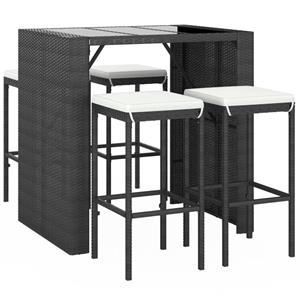 Vidaxl 5-tlg. Gartenbar-set Mit Kissen Schwarz Poly Rattan