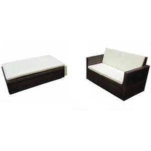 Vidaxl 2-tlg. Garten-lounge-set Mit Kissen Poly Rattan Braun