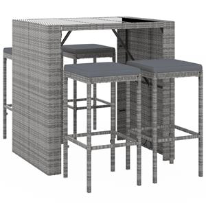 vidaXL 5-delige Tuinbarset met kussens poly rattan grijs