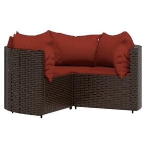 vidaXL 4-delige Loungeset met kussens poly rattan bruin