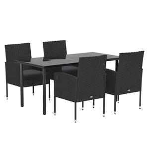 vidaxl 5-delige Tuinset met kussens poly rattan zwart