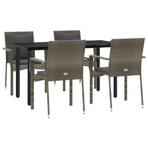 vidaxl 5-delige Tuinset met kussens poly rattan zwart en grijs